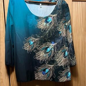 Elegant Teal Peacock Feather Women's Blouse